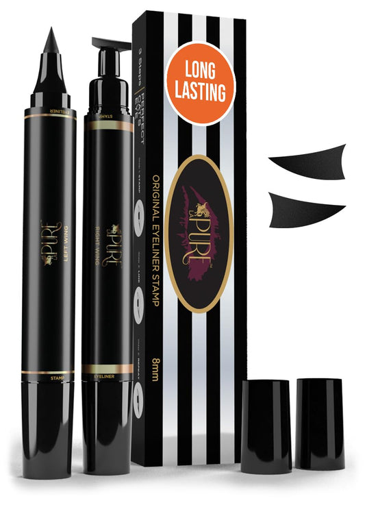 Waterproof Liquid Eyeliner Wing Stamp Eyeliner Tool 2x Cat Eye Winged Eyeliner Stamp & Fine Tipped Pen Eyeliner Smudge Proof Black Eye Liner Wing Tool - Black 8mm